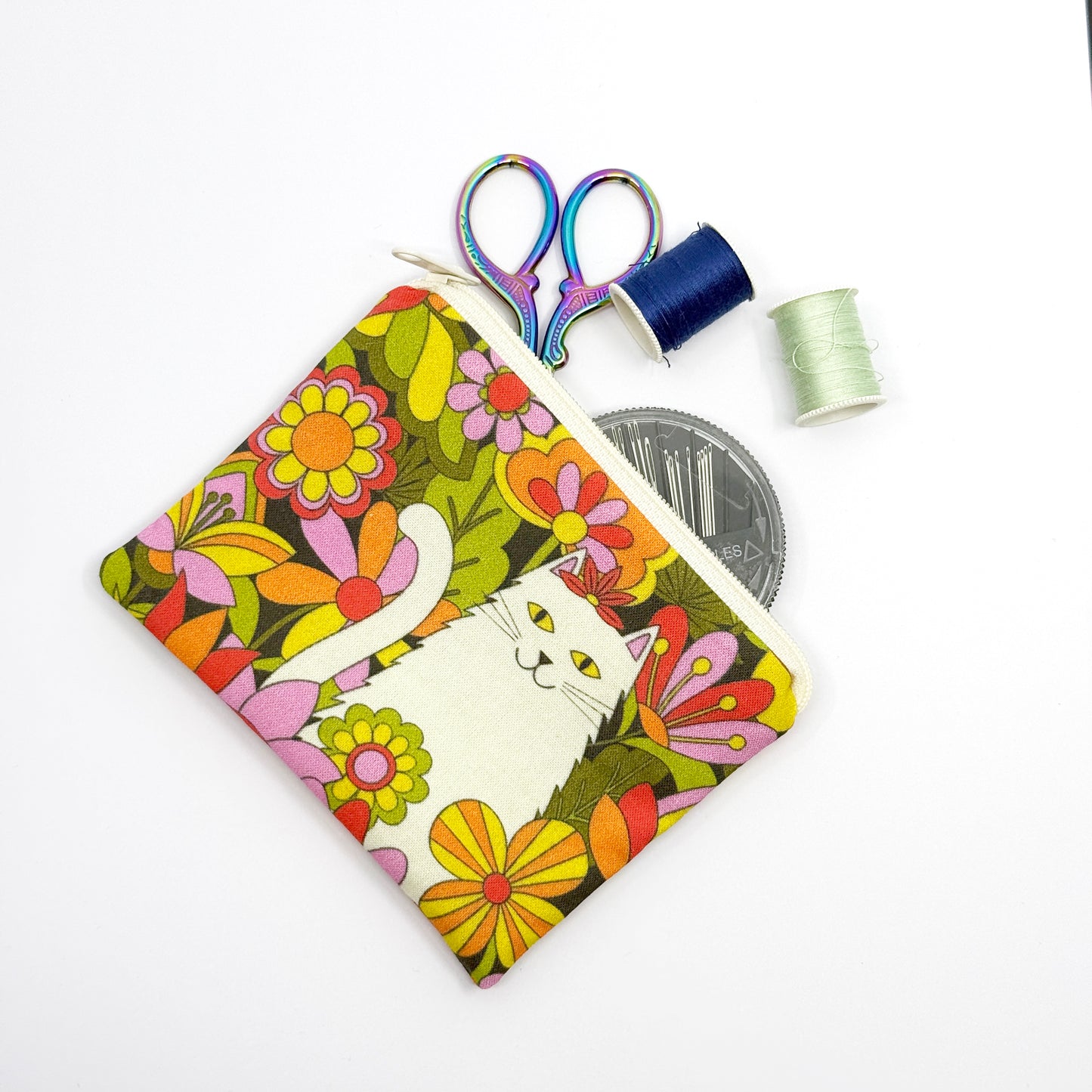 Small Coin Purse, Mini Pouch - Retro Cats