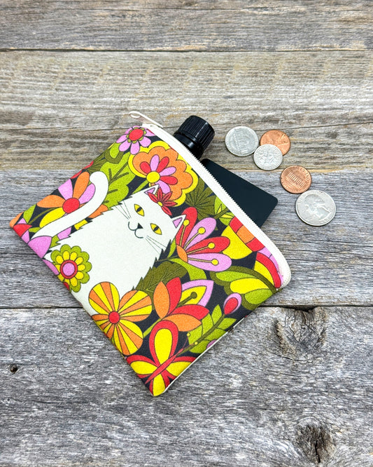 Small Coin Purse, Mini Pouch - Retro Cats