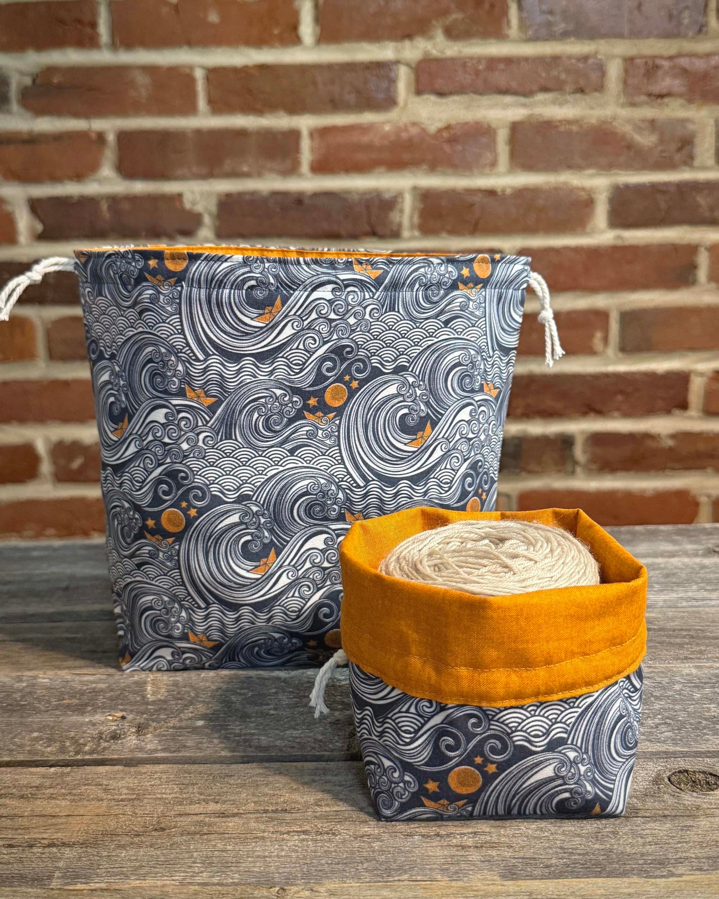 Drawstring Bag | Yarn Bowl | Project Bag | Dice Bag - Ocean