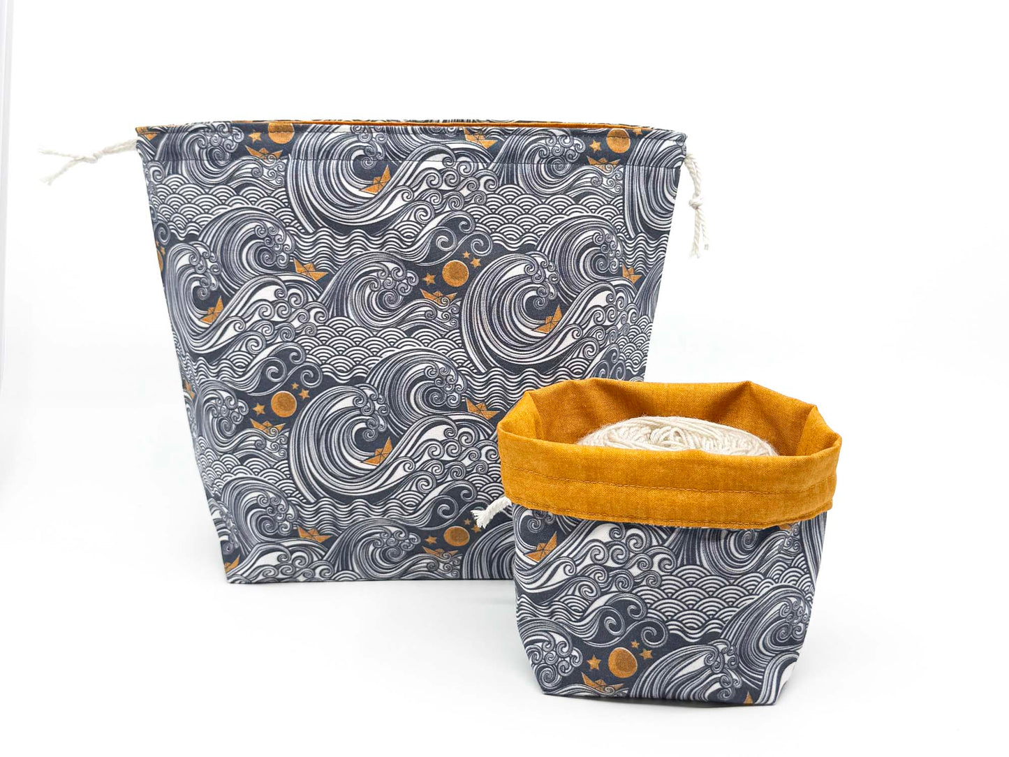 Drawstring Bag | Yarn Bowl | Project Bag | Dice Bag - Ocean