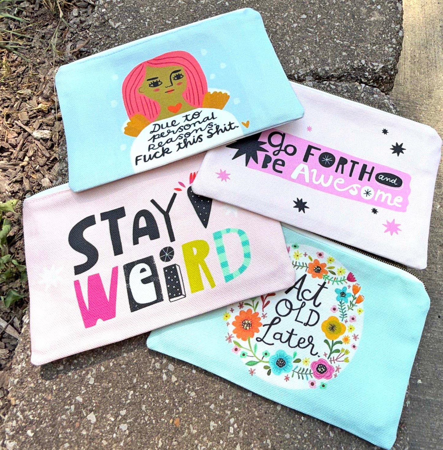 Zippered Canvas Pouch - Swears and Affirmations