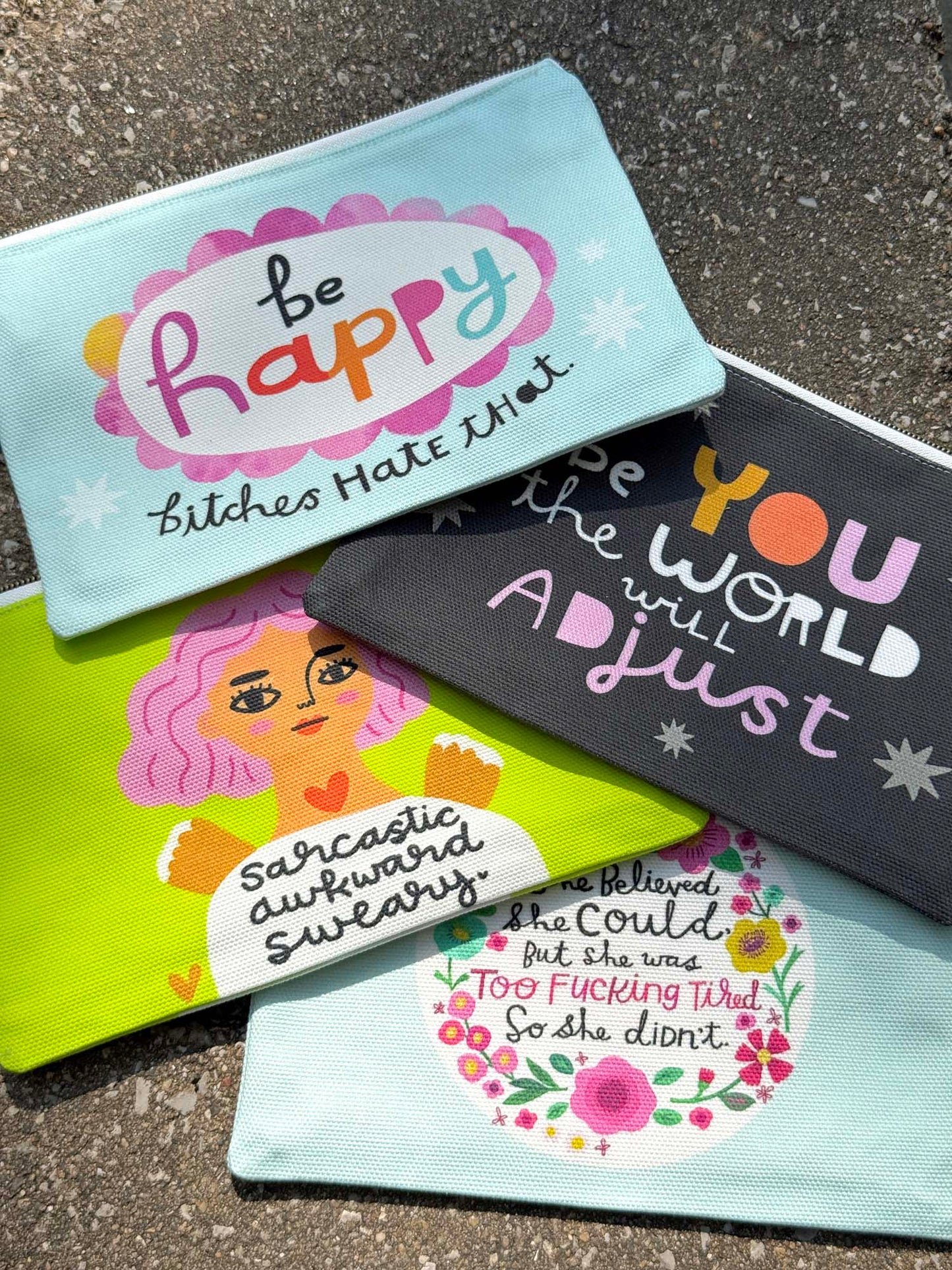 Zippered Canvas Pouch - Swears and Affirmations