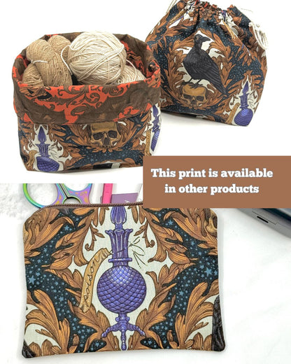 Drawstring Bag | Yarn Bowl | Project Bag | Dice Bag - Ravens and Bats