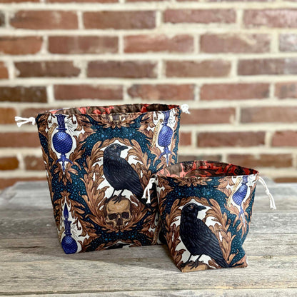 Drawstring Bag | Yarn Bowl | Project Bag | Dice Bag - Ravens and Bats