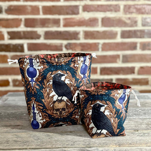 Drawstring Bag | Yarn Bowl | Project Bag | Dice Bag - Ravens and Bats