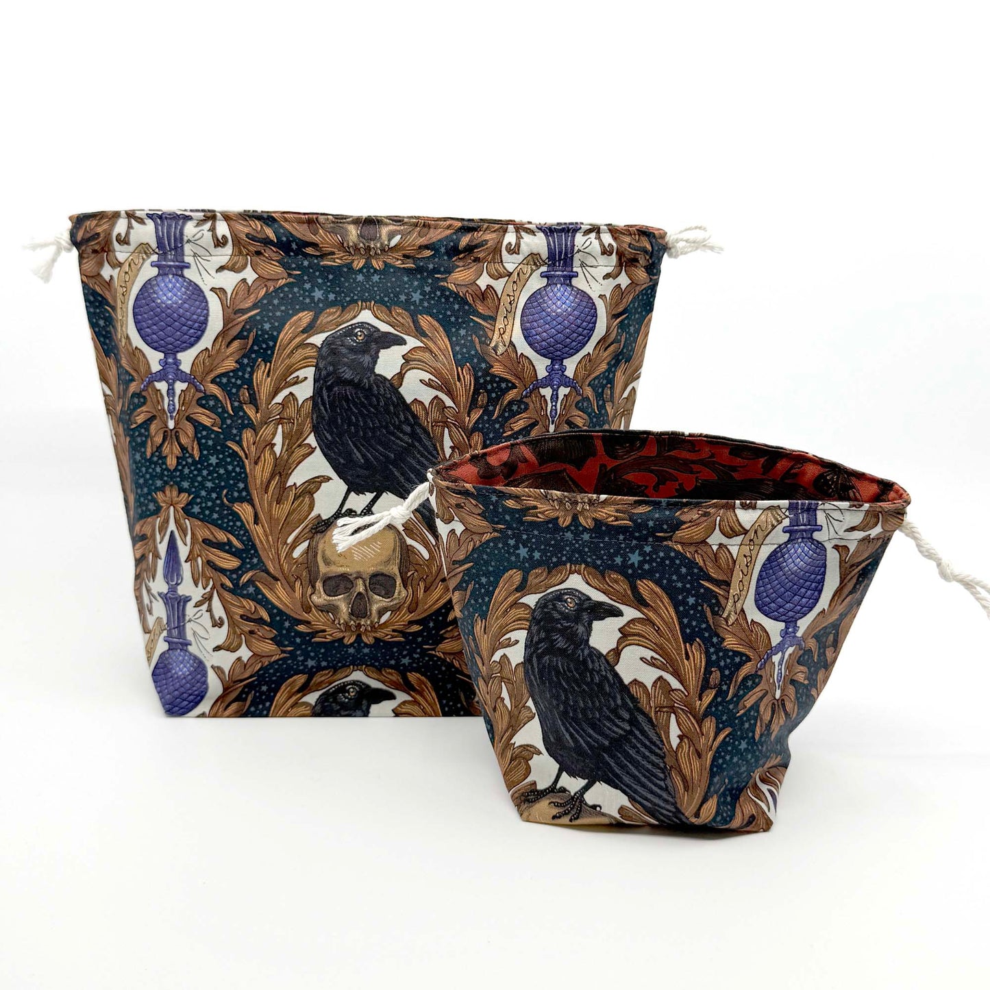 Drawstring Bag | Yarn Bowl | Project Bag | Dice Bag - Ravens and Bats