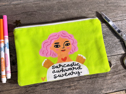 Zippered Canvas Pouch - Swears and Affirmations
