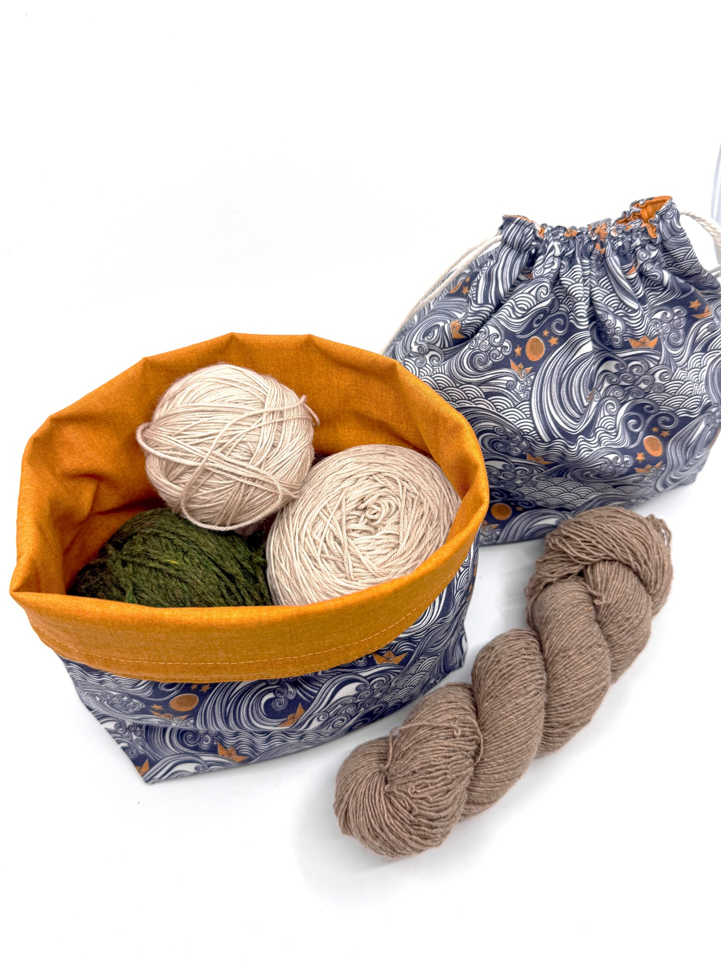 Drawstring Bag | Yarn Bowl | Project Bag | Dice Bag - Ocean