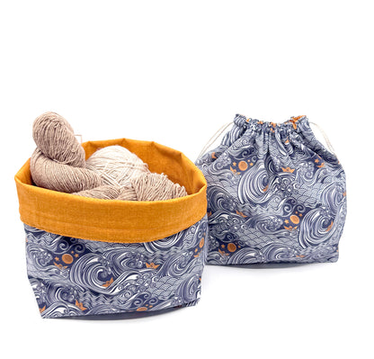 Drawstring Bag | Yarn Bowl | Project Bag | Dice Bag - Ocean