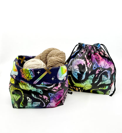 Drawstring Bag | Yarn Bowl | Project Bag | Dice Bag - Dragon