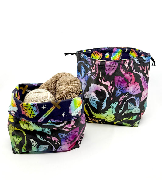 Drawstring Bag | Yarn Bowl | Project Bag | Dice Bag - Dragon