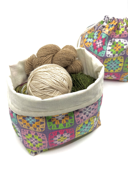 Drawstring Bag | Yarn Bowl | Project Bag | Dice Bag - Granny Square