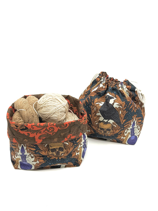 Drawstring Bag | Yarn Bowl | Project Bag | Dice Bag - Ravens and Bats