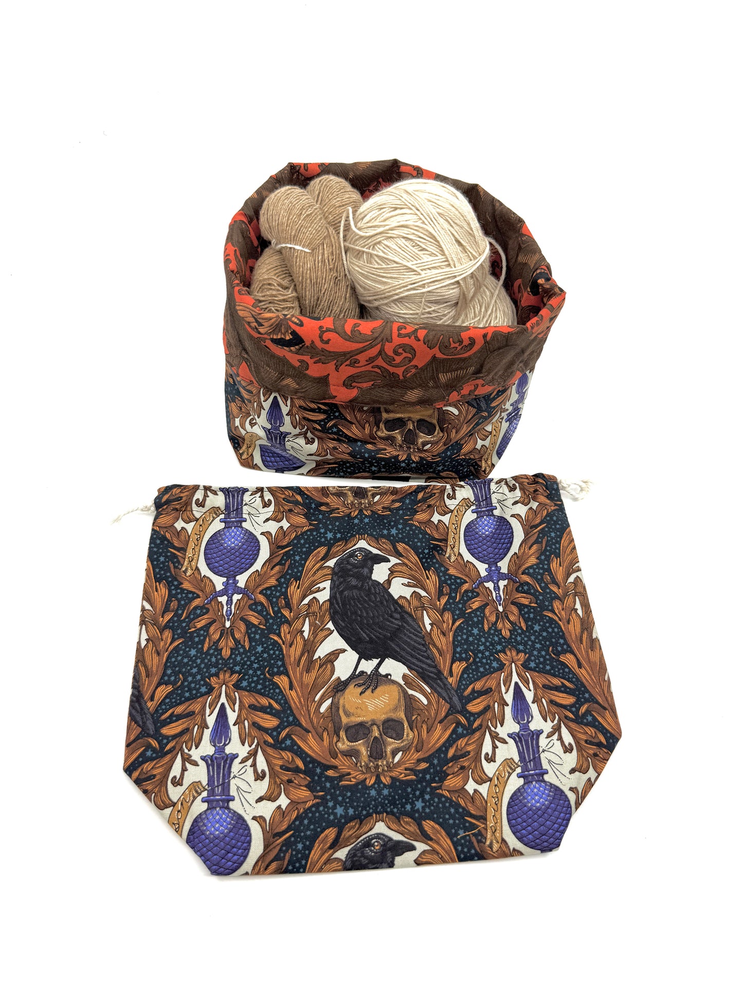 Drawstring Bag | Yarn Bowl | Project Bag | Dice Bag - Ravens and Bats