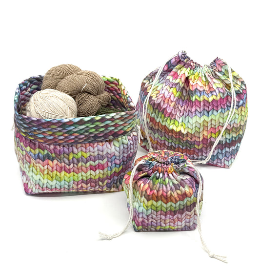 Drawstring Pouch | Fabric Yarn Bowl | Dice Bag - Stockinette