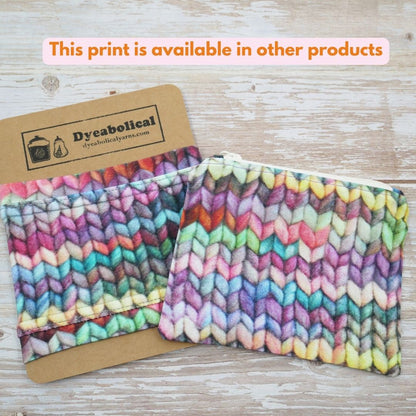 stockinette knit print accessories and bags