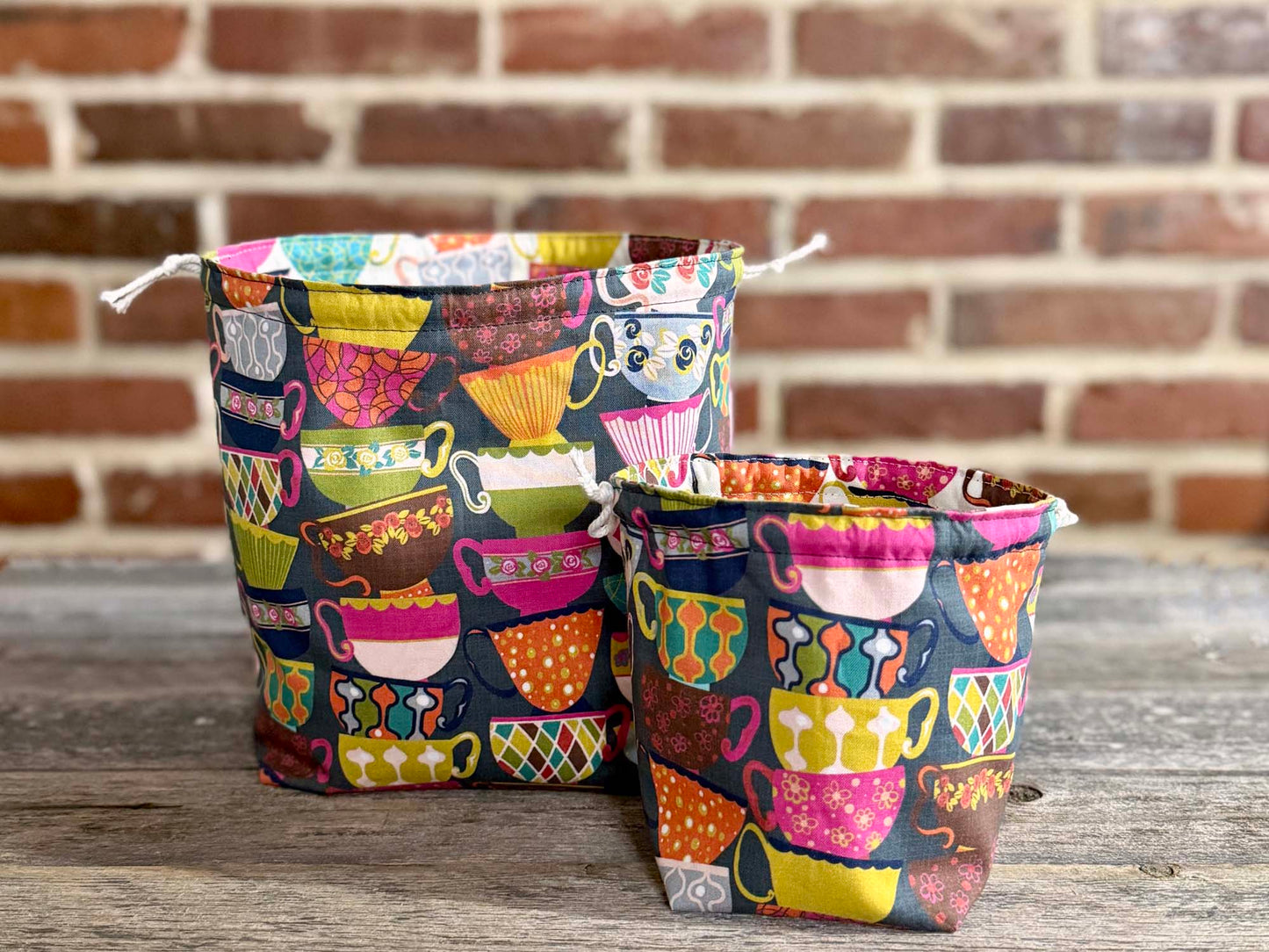 Drawstring Bag | Yarn Bowl | Project Bag | Dice Bag - Teacup