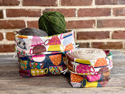 Drawstring Bag | Yarn Bowl | Project Bag | Dice Bag - Teacup