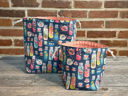 Drawstring Bag | Yarn Bowl | Project Bag | Dice Bag - Teapot and Coffee Carafe