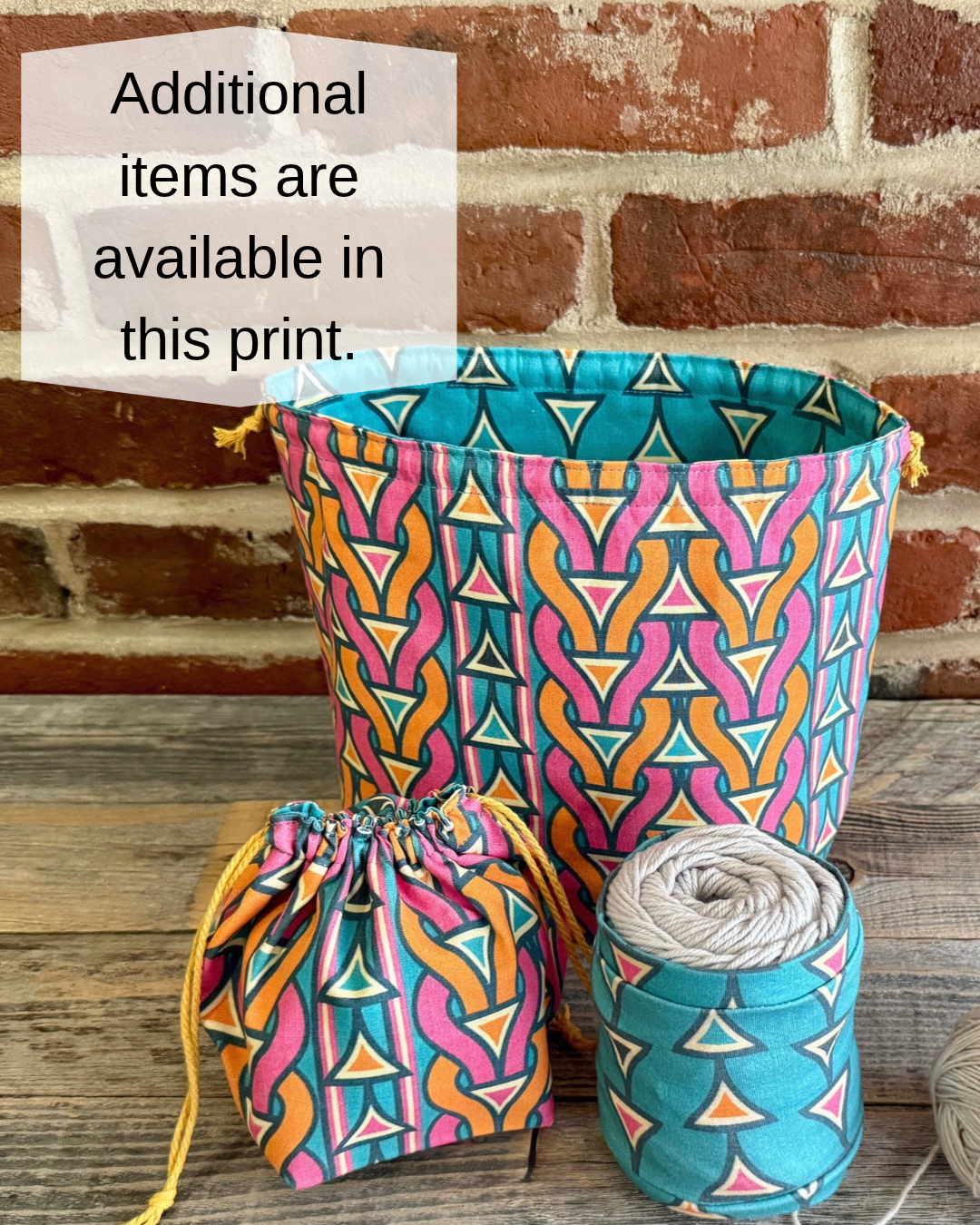 Drawstring Pouch | Yarn Bowl | Project Bag | Sock Bag - Retro Stitches