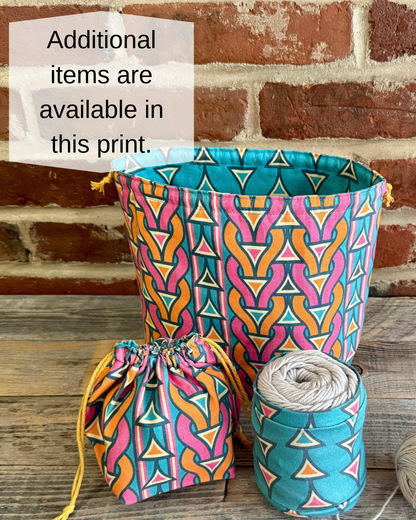 Drawstring Pouch | Yarn Bowl | Project Bag | Sock Bag - Retro Stitches