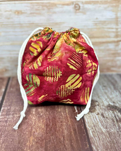 Small Drawstring Bag | Fabric Yarn Bowl  - Batik Circles