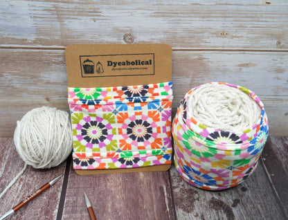yarn holder or yarn sleeve in granny square print