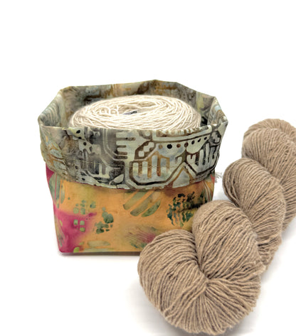 Small Drawstring Bag | Fabric Yarn Bowl  - Batik Circles