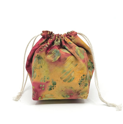 Small Drawstring Bag | Fabric Yarn Bowl  - Batik Circles