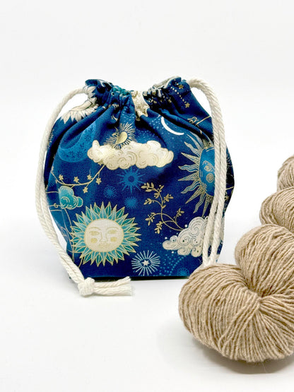 Small Drawstring Bag | Fabric Yarn Bowl  - Blue Celestial