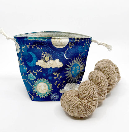 Small Drawstring Bag | Fabric Yarn Bowl  - Blue Celestial