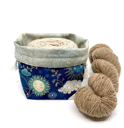 Small Drawstring Bag | Fabric Yarn Bowl  - Blue Celestial