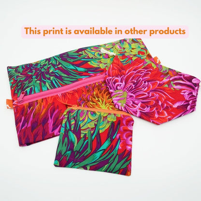 red chrysanthemum drawstring project bag and fabric yarn bowl