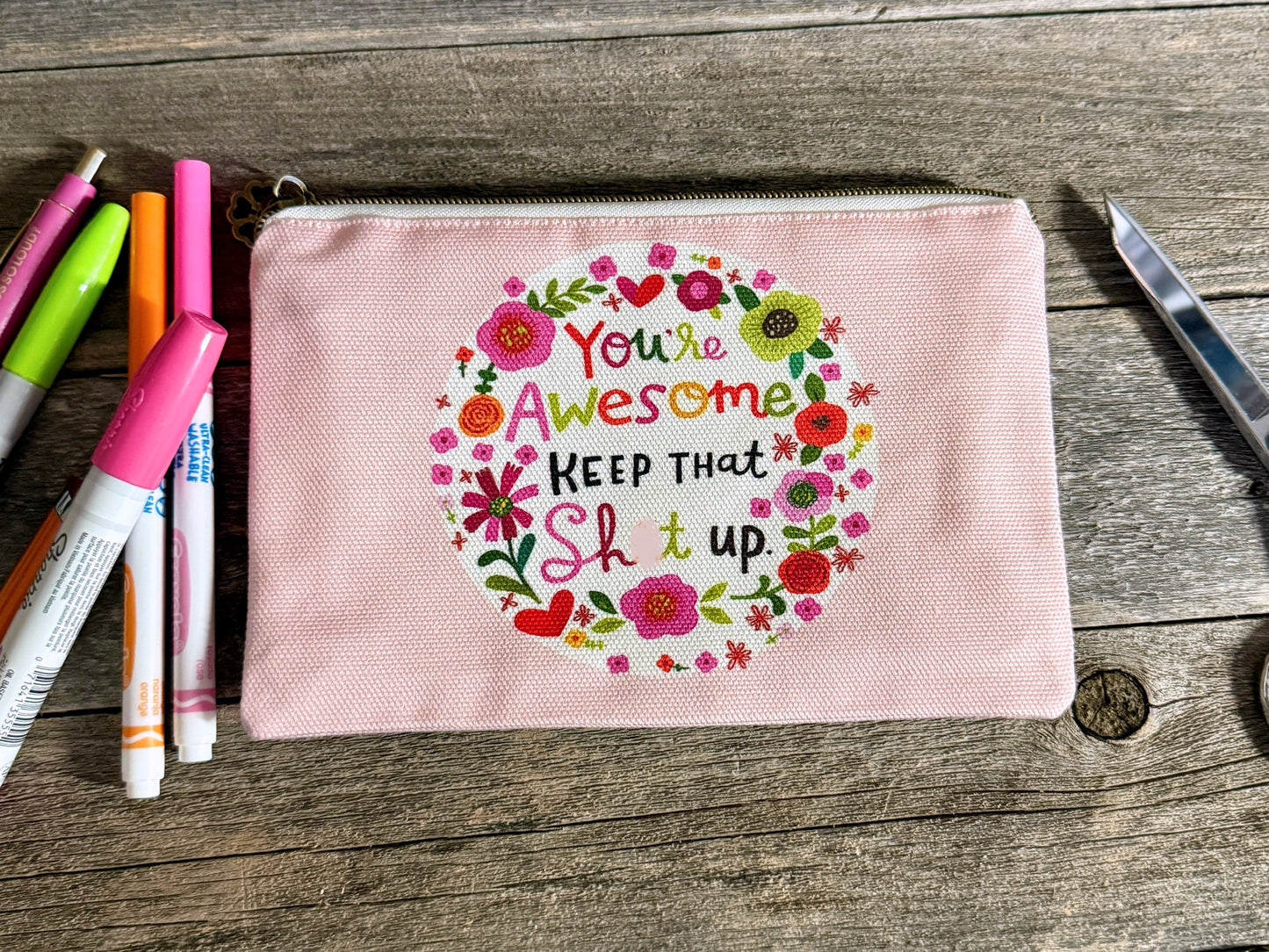 Zippered Canvas Pouch - Swears and Affirmations