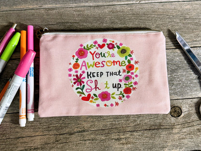 Zippered Canvas Pouch - Swears and Affirmations