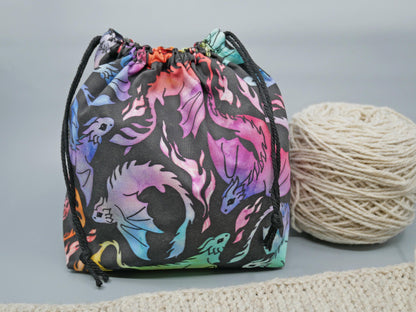 Drawstring Bag | Yarn Bowl | Project Bag | Dice Bag - Dragon